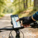 nawigacja rowerowa Komoot Strava – telefon na kierownicy roweru