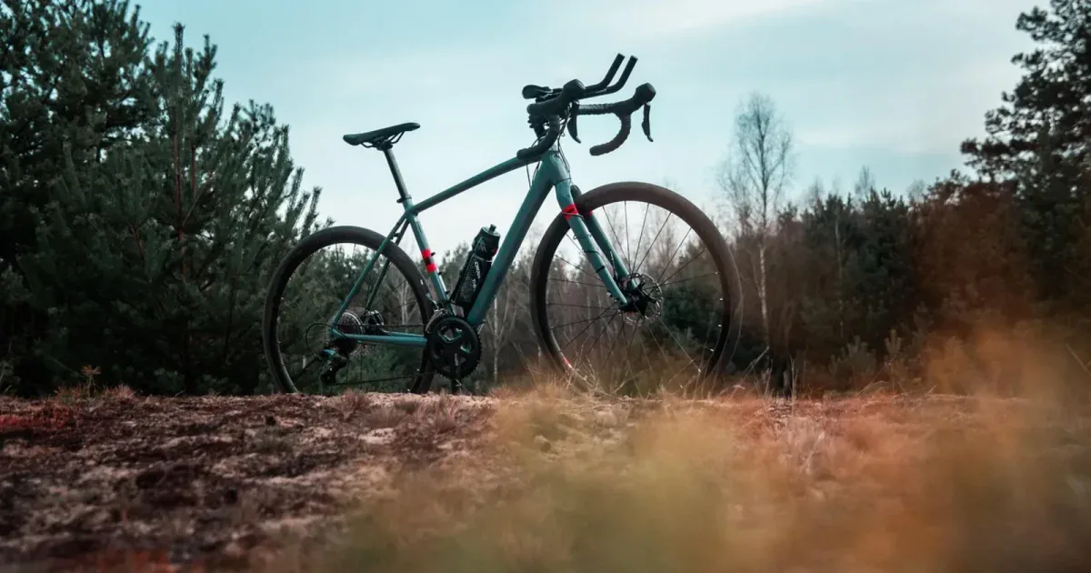 Rower gravel z drop-bar na piaszczystej leśnej polanie
