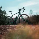 Rower gravel z drop-bar na piaszczystej leśnej polanie