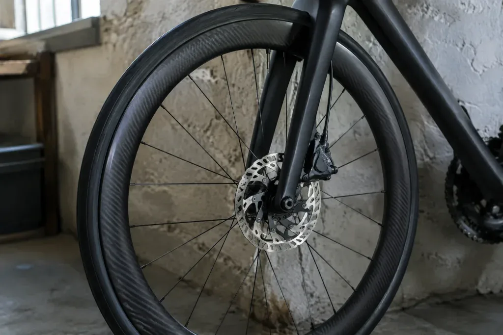 Koła karbonowe do szosy - obręcz o wysokim profilu z hamulcem tarczowym i oponą tubeless