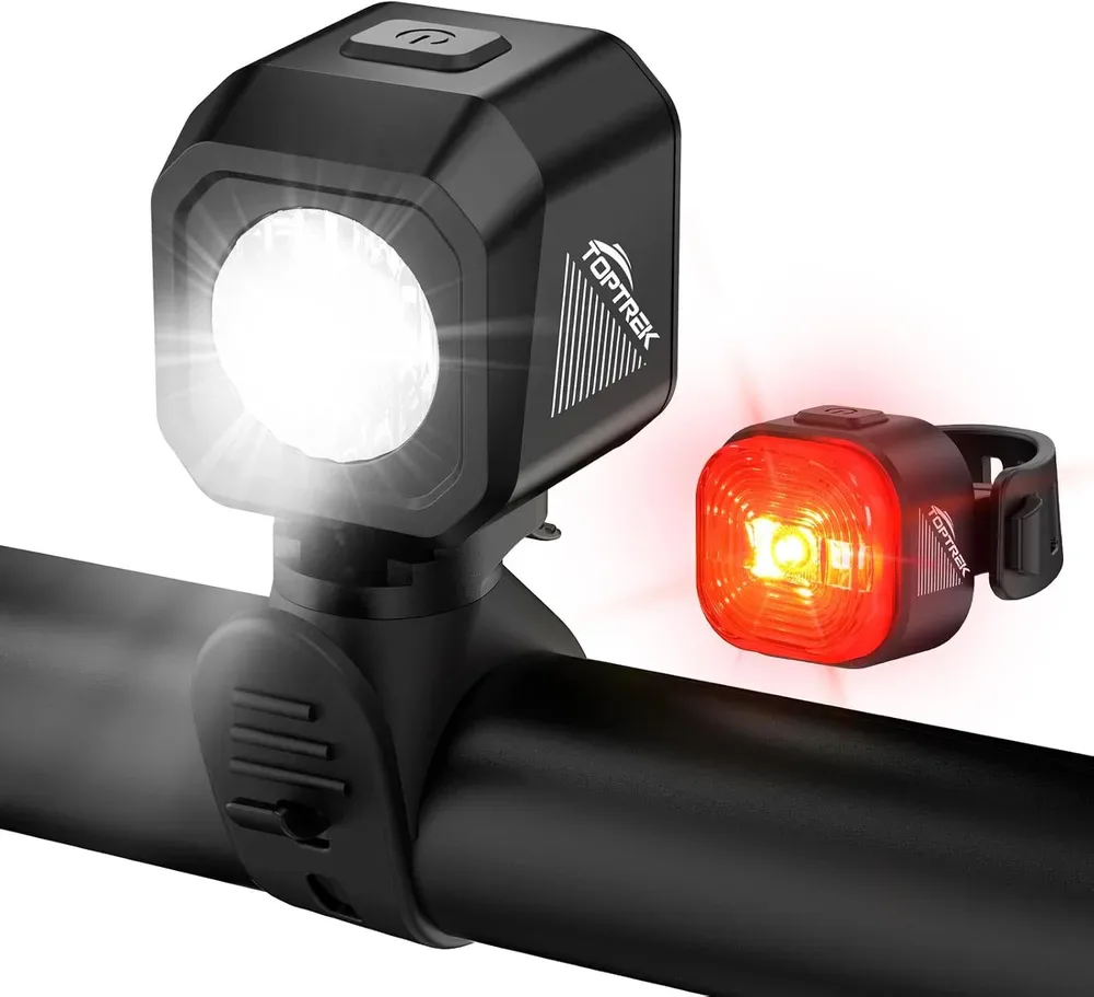 toptrek, zestaw lampek rowerowych ładowanych przez USB-C